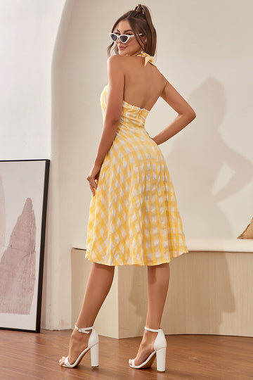 Vestido vintage de xadrez amarelo de 1950